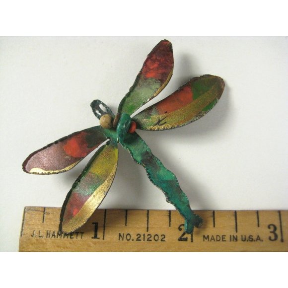Dragonfly Pin Brooch  2.6 In Women Handcrafted Metal Painted Beads Jewelry FLAW - Picture 2 of 4